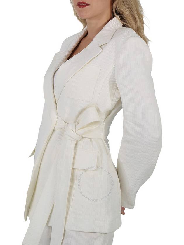 Women's Linen Corduroy Tie Belt Jacket White - CHLOE - BALAAN 3