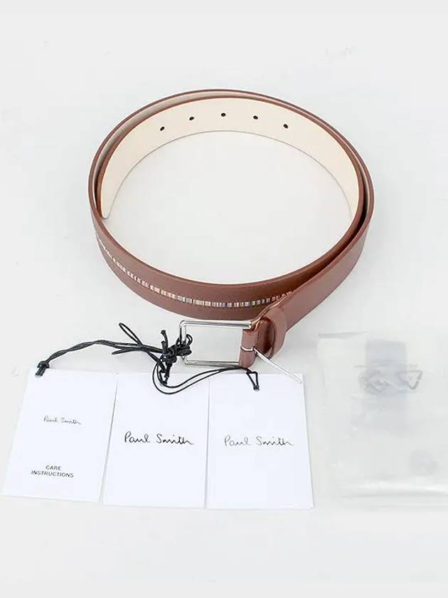 Signature Stripe Trim Leather Belt Brown - PAUL SMITH - BALAAN 7