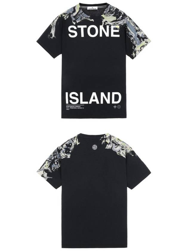 Logo Marvel Print Round Short Sleeve T-Shirt Navy - STONE ISLAND - BALAAN 5