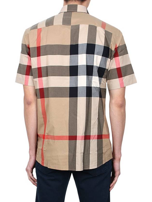 Men's Check Motif Cotton Short Sleeve Shirt Beige - BURBERRY - BALAAN 6