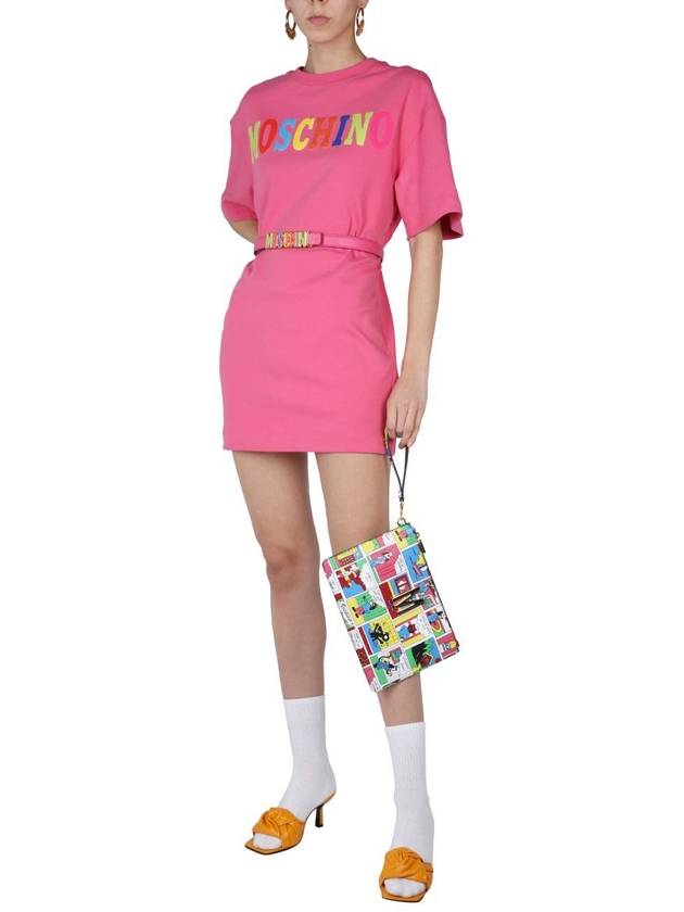 Women's Logo Cotton Short Sleeve Midi Dress Pink - MOSCHINO - BALAAN 3