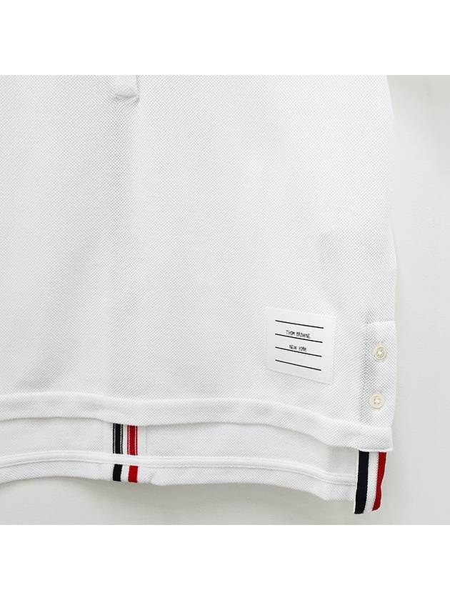 Classic Pique Center Back Stripe Relaxed Fit Short Sleeve Polo Shirt White - THOM BROWNE - BALAAN 6