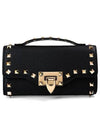 Women's Rockstud Leather Shoulder Bag Black - VALENTINO - BALAAN 3