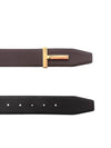 T Buckle Reversible Leather Belt Chocolate Black - TOM FORD - BALAAN 3