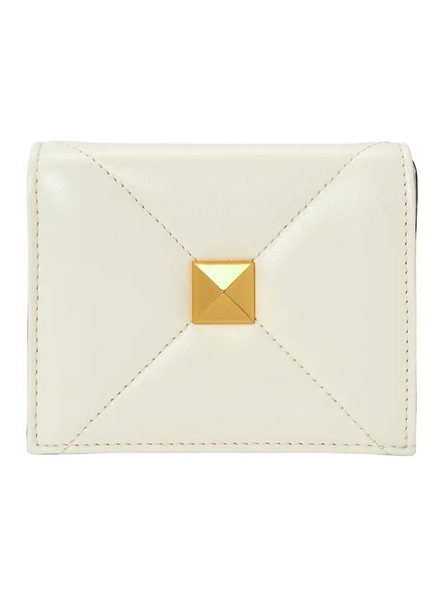 Roman Stud Small Nappa Leather Half Wallet Ivory - VALENTINO - BALAAN 1