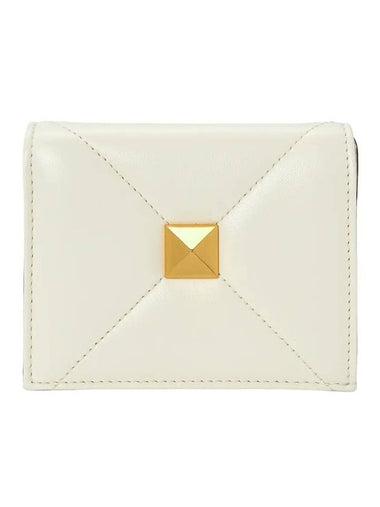 Roman Stud Small Nappa Leather Half Wallet Ivory - VALENTINO - BALAAN 1