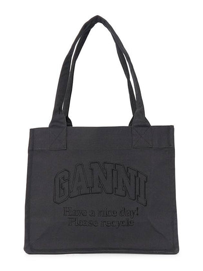 Embroidered Logo Canvas Tote Bag Black - GANNI - BALAAN 2