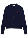 Small Heart Logo Wool Cardigan Navy - AMI - BALAAN 2