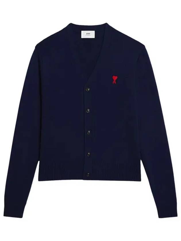 Small Heart Logo Wool Cardigan Navy - AMI - BALAAN 2