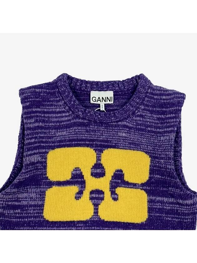 Logo Graphic Cropped Wool Vest Purple - GANNI - BALAAN 4