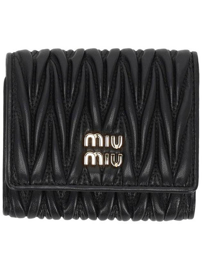 Matelasse Logo Napa Leather Half Wallet Black - MIU MIU - BALAAN 2