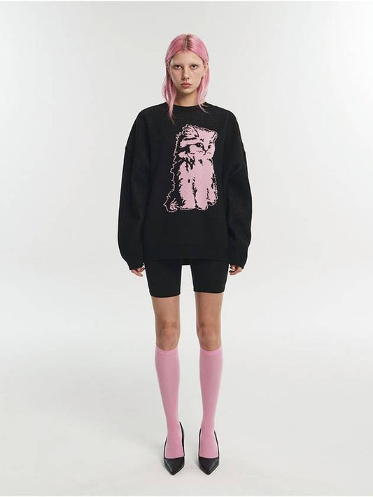 IBC23UKN13BK THINKING PINK CAT KNIT BLACK - ITZAVIBE - BALAAN 1