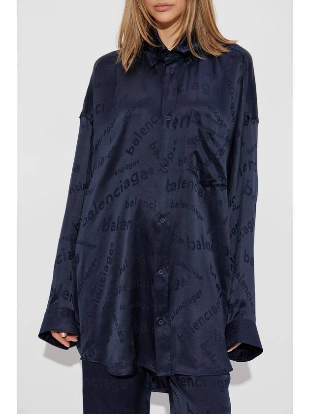 Balenciaga Silk Shirt With Logo, Women's, Navy Blue - BALENCIAGA - BALAAN 3