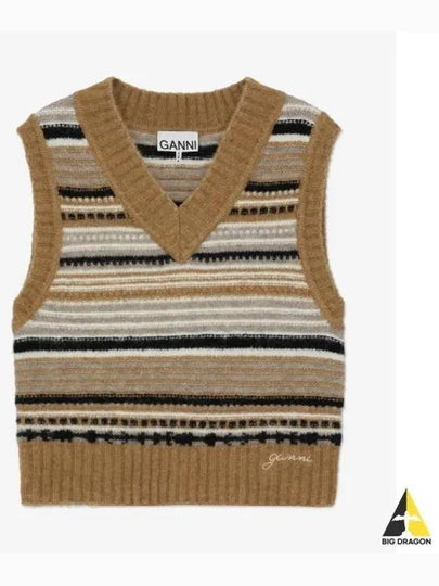 Striped Soft Wool Knit Vest Brown - GANNI - BALAAN 2