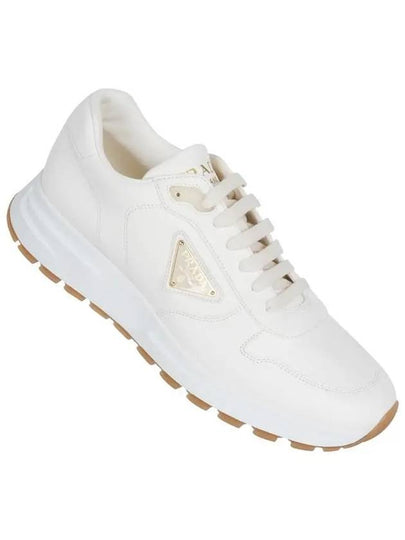 Triangle Logo Nappa Leather Low Top Sneakers Black Ivory - PRADA - BALAAN 2