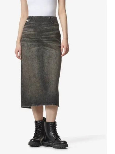 Lace Denim Midi H Line Skirt Black - DIESEL - BALAAN 1