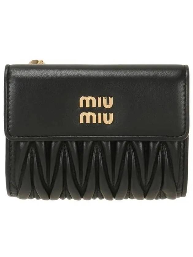 Logo Zipper Leather Card Wallet Black - MIU MIU - BALAAN 2