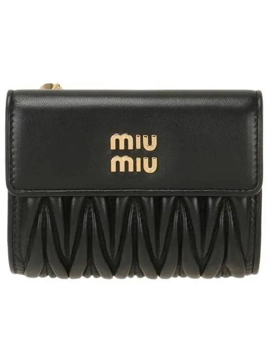 Logo Zipper Leather Card Wallet Black - MIU MIU - BALAAN 2