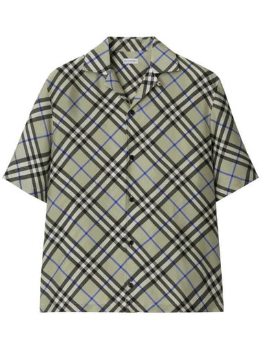 Check Oversized Silk Short Sleeve Shirt Lichen - BURBERRY - BALAAN 1