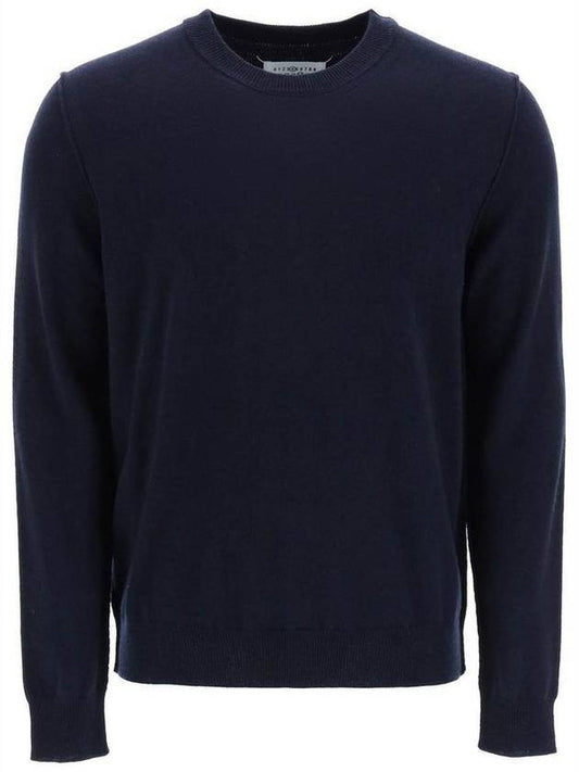 Back Stitch Crew Neck Knit Top Navy - MAISON MARGIELA - BALAAN.