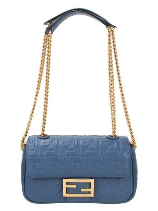 Baguette Medium Nappa Leather Chain Shoulder Bag Blue - FENDI - BALAAN 2