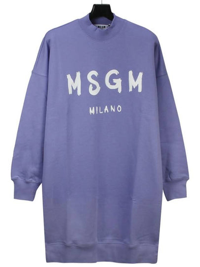 Milano Brushed Logo Print Sweatshirt Short Dress Purple - MSGM - BALAAN 2