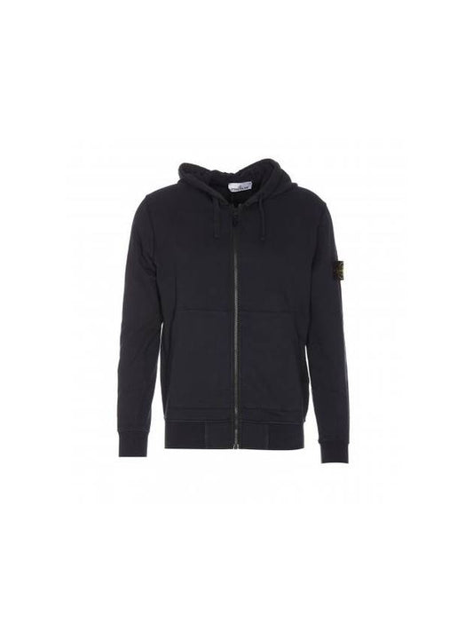 Garment Dyed Cotton Fleece Full Zip Hooded Jacket Navy - STONE ISLAND - BALAAN 1
