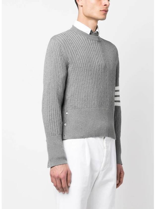 Baby Cable Cotton 4 Bar Crew Neck Knit Top Grey - THOM BROWNE - BALAAN 3