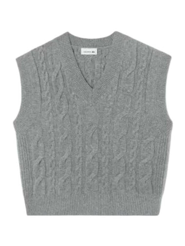 Women s Cable V Neck Vest Gray - LACOSTE - BALAAN 1