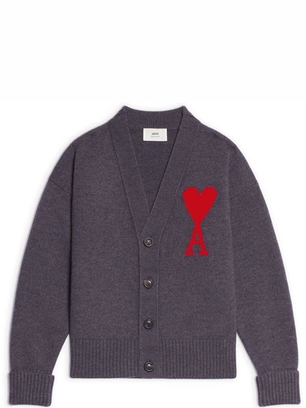 Big Heart Logo Wool Cardigan Grey - AMI - BALAAN 2