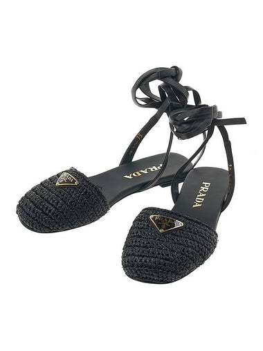 Crochet Flat Sandals Black - PRADA - BALAAN 1