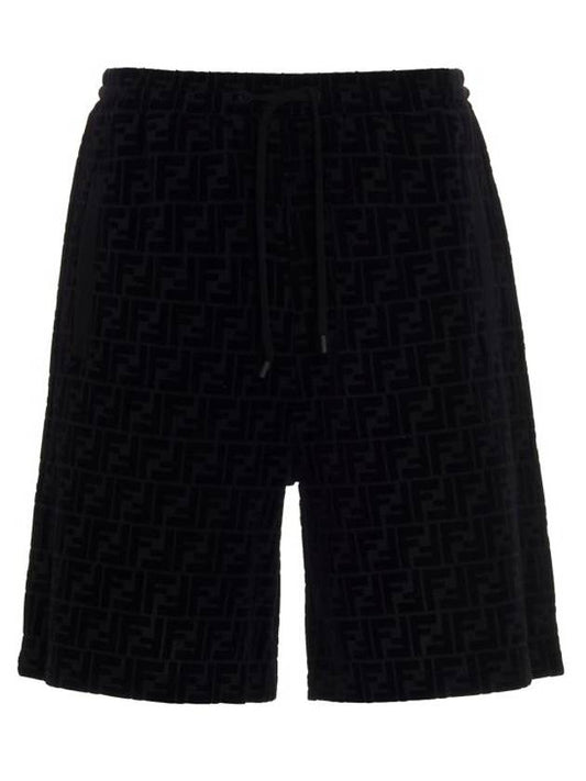 Flocked Cotton Shorts Black - FENDI - BALAAN 1