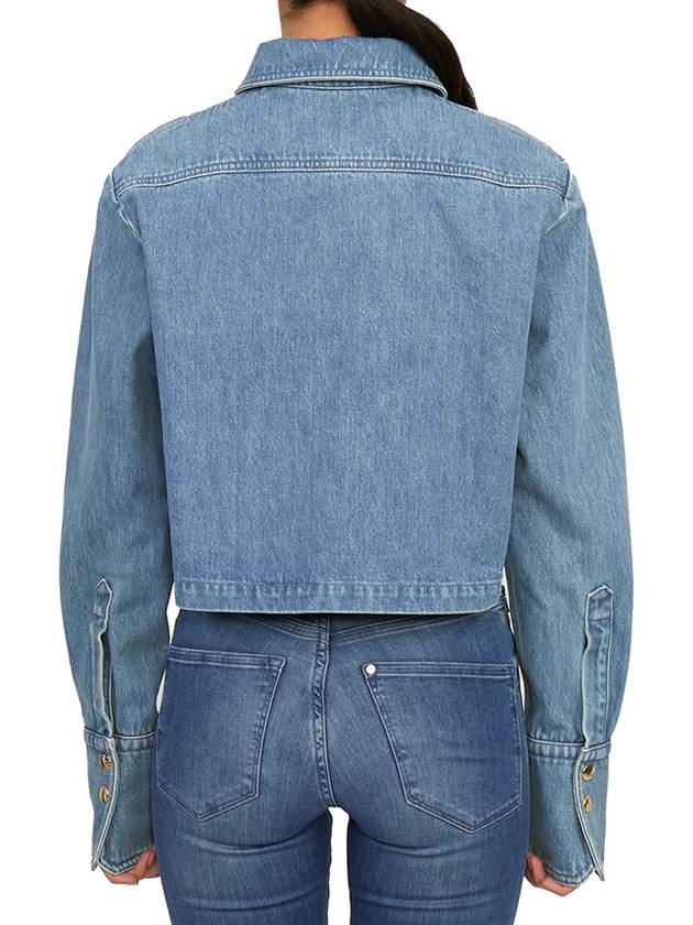 Embroidered Logo Cropped Denim Jacket Light Blue - PATOU - BALAAN 7