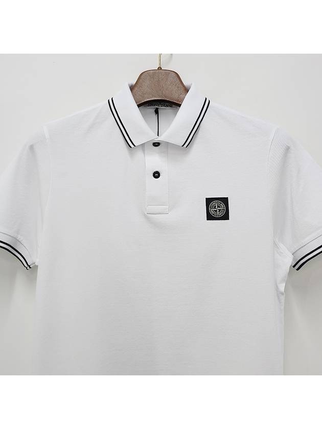 Stretch Cotton Pique Short Sleeve Polo Shirt White - STONE ISLAND - BALAAN 9