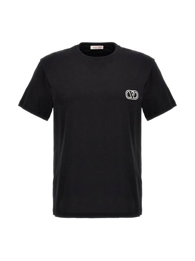 V Logo Signature Patch Cotton Short Sleeve T-Shirt Black - VALENTINO - BALAAN 1