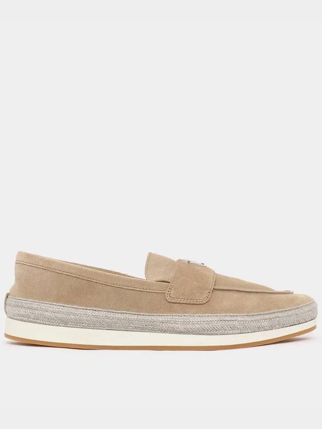 Triangle Logo Suede Loafers Beige - PRADA - BALAAN 3