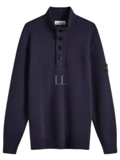 Wappen Patch Half Button Lambswool Knit Top Navy - STONE ISLAND - BALAAN 2