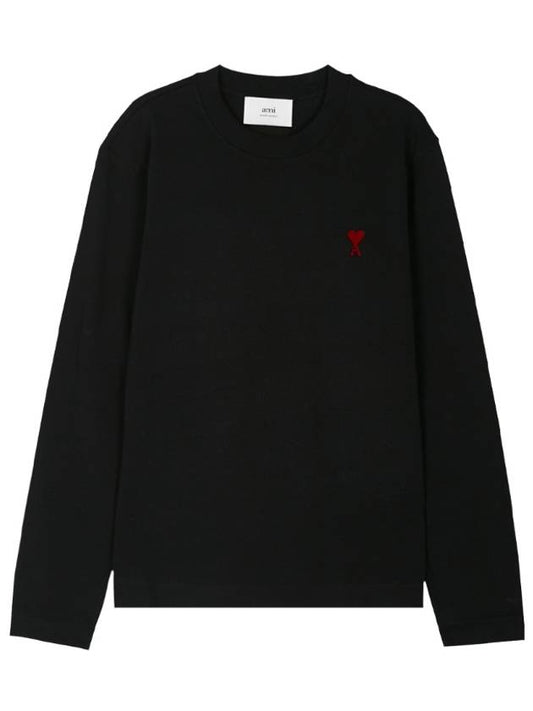 Chain Stitch Heart Logo Long Sleeve T-Shirt Black - AMI - BALAAN 2