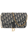 Saddle Chain Oblique Jacquard Pouch Bag Blue - DIOR - BALAAN 1