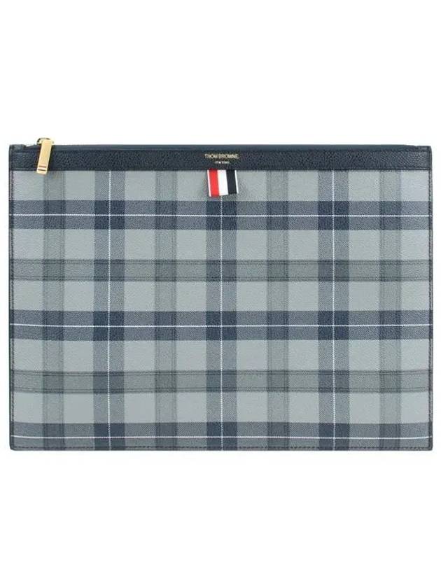 Tartan Pebble Grain Leather Clutch Bag Grey - THOM BROWNE - BALAAN 2