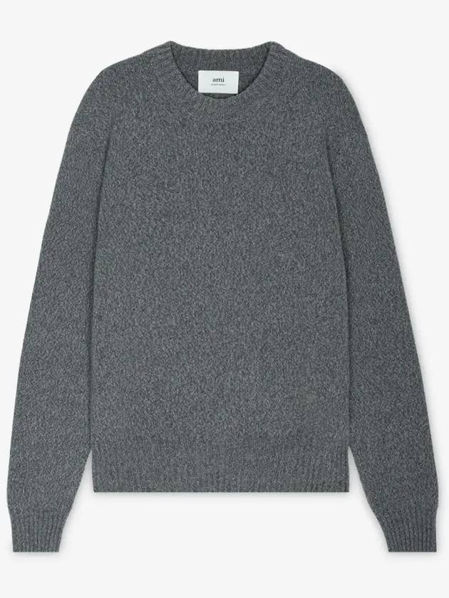 Men's Cashmere Blend Crew Neck Knit Top Grey - AMI - BALAAN 3