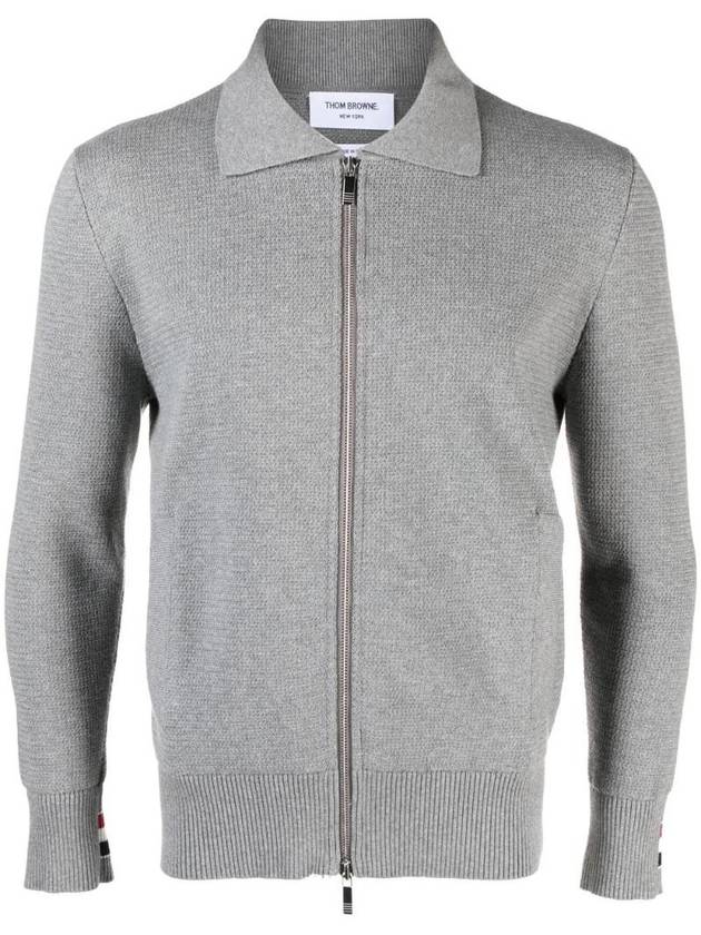 Textured Striped Cotton Bomber Jacket Grey - THOM BROWNE - BALAAN 1