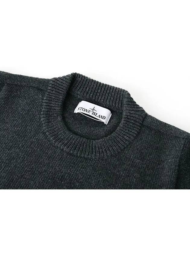 Logo Patch Crew Neck Wool Knit Top Melange Charcoal - STONE ISLAND - BALAAN 4