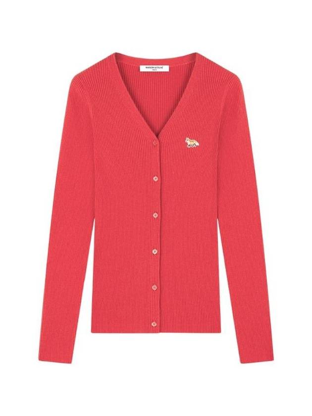 Baby Fox Patch Fine Ribbed Cardigan Autumn Red - MAISON KITSUNE - BALAAN 1