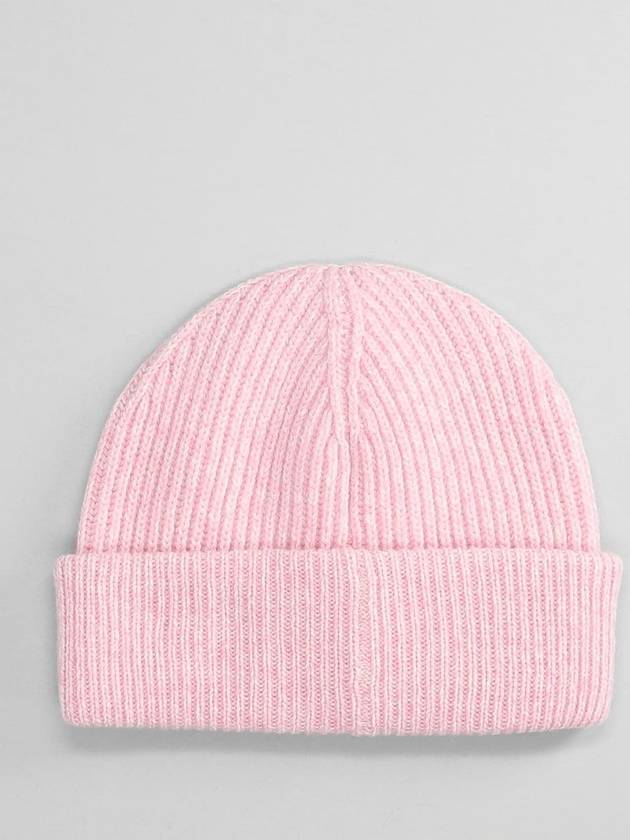 Wool Rib Knit Beanie Pink - GANNI - BALAAN 3