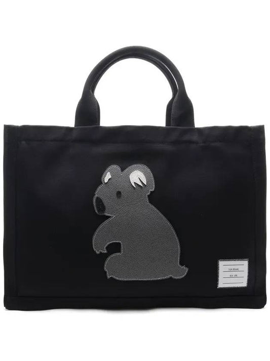 Koala Icon Applique Squared Cotton Canvas Tote Bag Black - THOM BROWNE - BALAAN 1