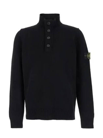 Wappen Patch Half Button Lambswool Knit Top Black - STONE ISLAND - BALAAN 2