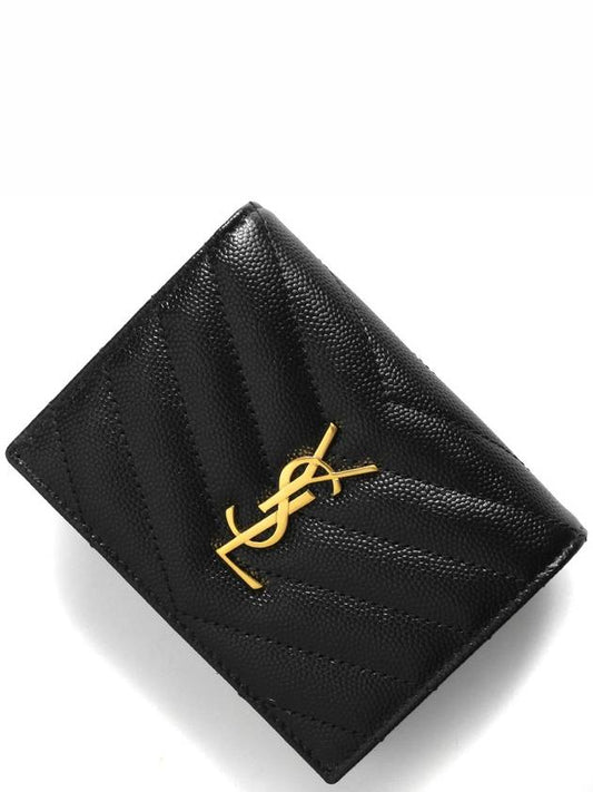 Monogram Caviar Leather Flap Card Wallet Black - SAINT LAURENT - BALAAN 2