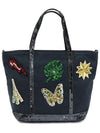 VIBA7102 Navy Cotton Applique Patch Sequin Small Cabas Bag Tote 2WAY - VANESSA BRUNO - BALAAN 3