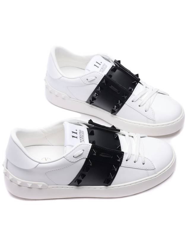 Rockstud Leather Low Top Sneakers White Black - VALENTINO - BALAAN 6